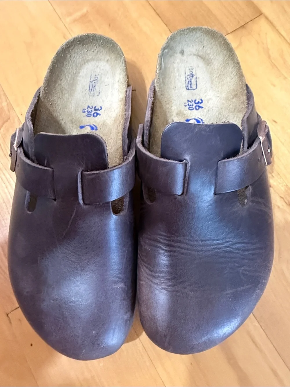Birkenstock Boston  Dark Brown Leather Slip-On Clogs with Buckle
